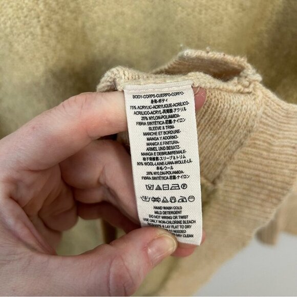 Free People Tan Cream Knit Oversized Crewneck Long Sleeve Sweater Women’s XS - Picture 3 of 5